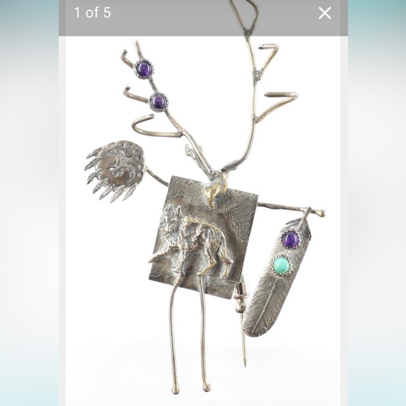 Vintage 80's JEFF STORY LHTC Abstract Southwest Pin Brooch Sterling WILDLIFE - Picture 1 of 3